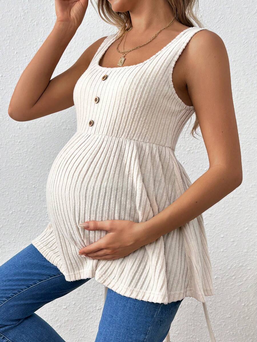 SHEIN Maternity Loose Fit Long Tank Top With Big Round Neck And Ribbed Design