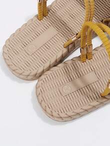 米色蝴蝶结凉鞋女士时尚拖鞋，夏季防滑户外沙滩拖鞋 - 黃色 - 查看 6