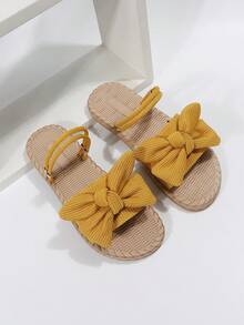 米色蝴蝶结凉鞋女士时尚拖鞋，夏季防滑户外沙滩拖鞋 - 黃色 - 查看 7