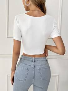 SHEIN Privé 女士短袖v領扭結前綁帶五顏六色修身t卹3件套 - 彩色 - 查看 2