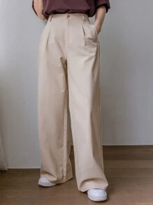 DAZY Women's Solid Color Pleated And Loose Suit Trousers,Women Dress Pants - Beige - View 9