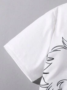 SHEIN 2 cái/bộ Cậu bé Tween Giải trí Mô hình Cartoon Vòng cổ Ngắn tay Áo thun Và Quần short Trang phục mặc nhà - Nhiều màu - Xem 3