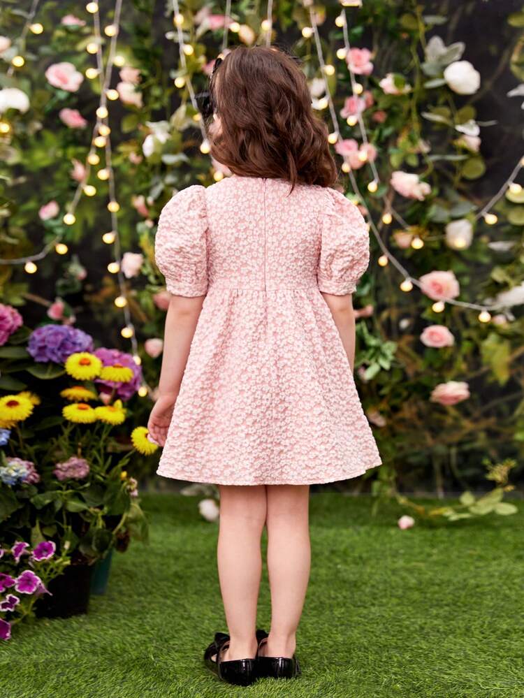 Young Girl Summer Elegant And Refined Jacquard Woven Belted Dress With Weave Ribbon Detail