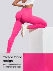 Easithlete Của phụ nữ Kiểm soát bụng Yoga Quần Xà cạp thể thao - Màu Hồng Tươi - Xem 5