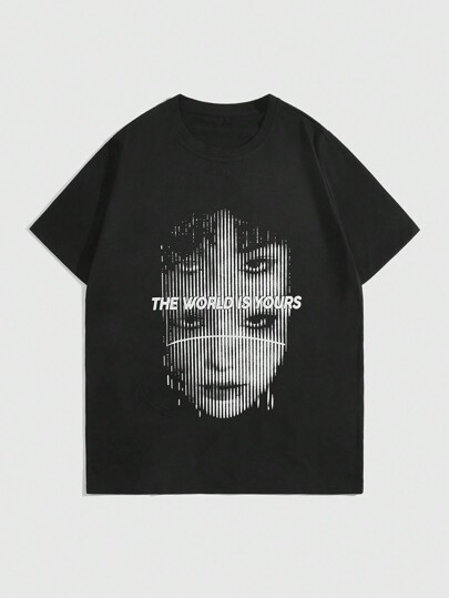 Men's Character Slogan Print Round Neck T-Shirt