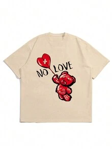 男士漫畫和字母印花短袖t恤 - 杏色 - 查看 4