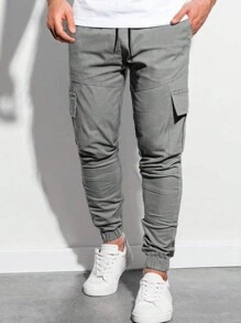 Manfinity LEGND Men Flap Pocket Drawstring Waist Cargo Trousers - Dark Grey - View 3