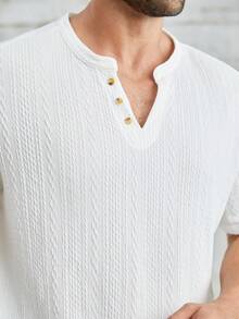 Manfinity Homme Màu thuần Nam Kích thước lớn Ngắn tay Nút Áo thun - trắng - Xem 6