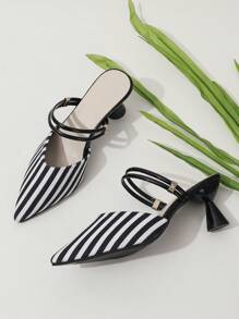 Giày cao gót hở mũi, mũi nhọn, đế xuồng, kiểu dáng mới cho nữ xuân thu, dự tiệc - Đen và trắng - Xem 5