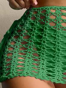 SHEIN Swim Sommer Strand Einfarbiger Cut Out gestrickter Fransen-Rock als Cover-Up