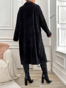 SHEIN Cottnline Women's Mid-length Plush Jacket - Black - View 3