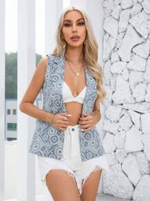 Aveloria Waistcoat With Floral Print For Suit Outfit - Blue - View 6