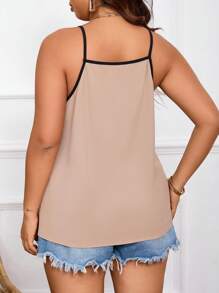 SHEIN Frenchy Áo ba lỗ dây mảnh màu khối cỡ lớn phong cách Boho thường ngày mùa hè - Màu Khaki - Xem 2