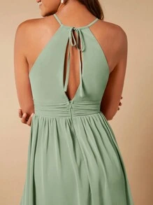 SHEIN Belle Solid Color Halter Neck Bridesmaid Dress With High Slit, Elegant Dress
