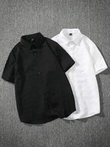 Manfinity Homme Camisa De Manga Corta Con Corazón En Relieve Para Hombres - Blanco y Negro - Ver 11