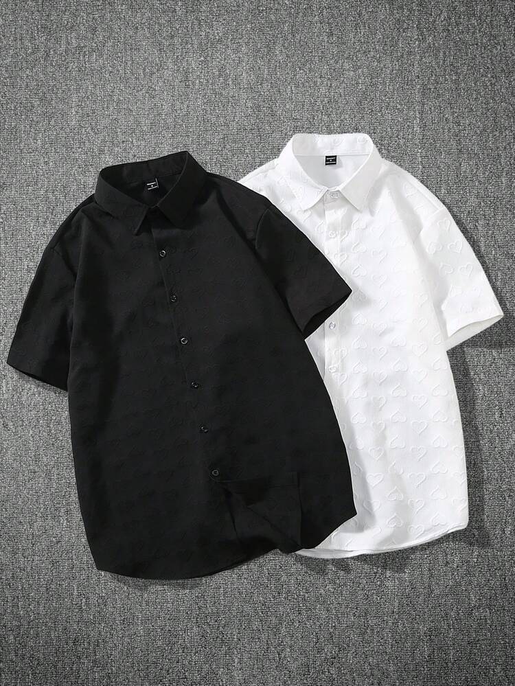 Men's Heart Embossed Short Sleeve Shirt
