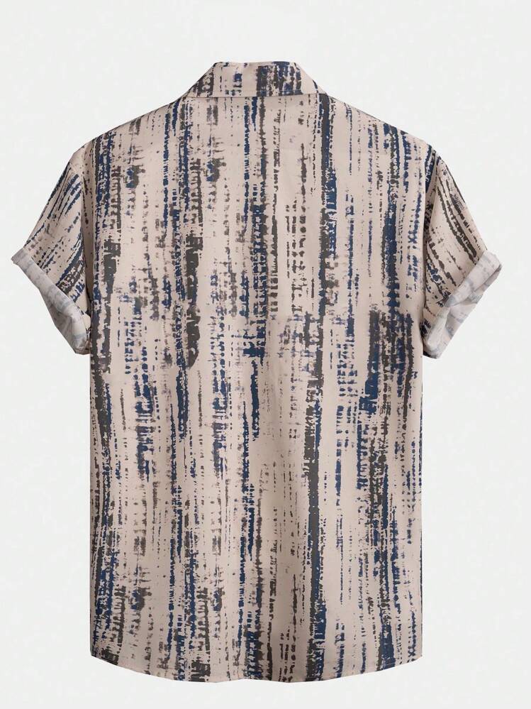 ROMWE MEN Street Life Men Allover Print Button Front Shirt Without Tee, School - Multicolor - View 2