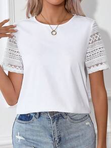 SHEIN Frenchy 夏季婚礼季拼接露背上衣，白色，必备单品，夏季，婚礼季必备，田园风 - 白色 - 查看 6