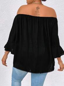 SHEIN LUNE Plus Size Solid Color Off Shoulder Loose Casual Shirt
