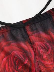 VaVaBold Rose Print Mesh Sheer Flare Pants - Multicolor - View 5