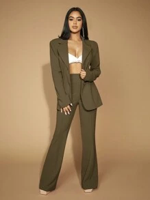 SHEIN SXY Quần ống loe cạp cao Đầm dạ hội dài mùa hè Đầm gợi cảm Đầm ngày lễ tình nhân - Màu xanh Ô liu - Xem 5