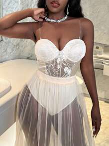 Slaydiva Zomer Valentijnsdag Tube BH Verpakt Borst Cup Kant Gesplitst Satijn Wit Abrikoos Kleur Strakke Damesbodysuit