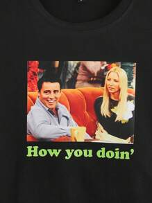 FRIENDS X SHEIN Figure And Slogan Graphic Short Sleeve Tee For Summer How You Doin'