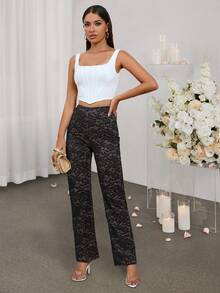 PARTHEA High Waist Lace Straight Leg Pants