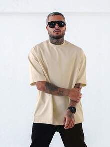 Men Solid Drop Shoulder Tee - Khaki - View 5