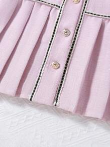 SHEIN Young Girl's Elegant Ladylike Pleated Button-Front Midi Dress, Suitable For Daily Wear, Festivals, Parties And Holidays, Summer - Pink - View 4