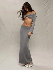 MUSERA Grey Knitted Twist Front Crop Top Spring Summer Brunch Cute Sexy Holiday Beach Ibiza Night Out Party Winter Chic - Grey - View 5