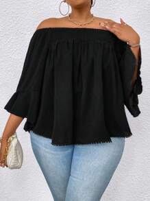SHEIN LUNE Plus Size Solid Color Off Shoulder Loose Casual Shirt