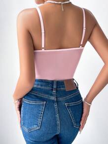 Allurite Của phụ nữ Đúng mốt Màu hồng Ren Dây đeo Mì Ý  Áo liền quần chặt - Hồng - Xem 2