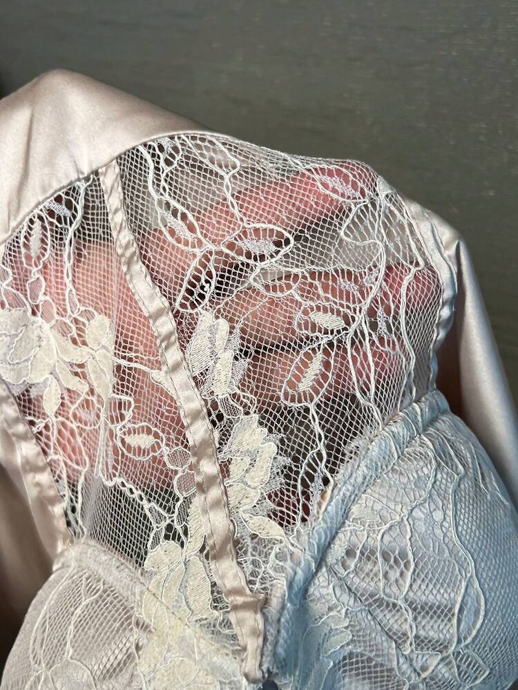 Summer Valentine's Day Tube Bra Wrapped Breast Cup Lace Spliced Satin White Apricot Color Tight Women's Bodysuit