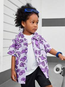 SHEIN Chàng trai trẻ Hoạt hình In Áo sơ mi , Đẹp trai Và Hợp thời - Màu tím - Xem 4