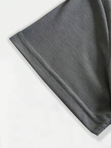 INAWLY Solid Color Round Neck Loose Short Sleeve T-Shirt - Grey - View 3