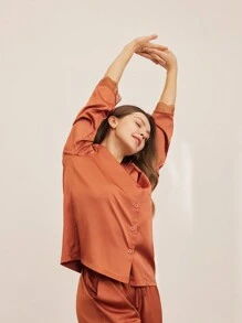 LUVLETTE Conjunto de pijama largo de satén con adorno de encaje para mujer, conjunto de lencería de descanso