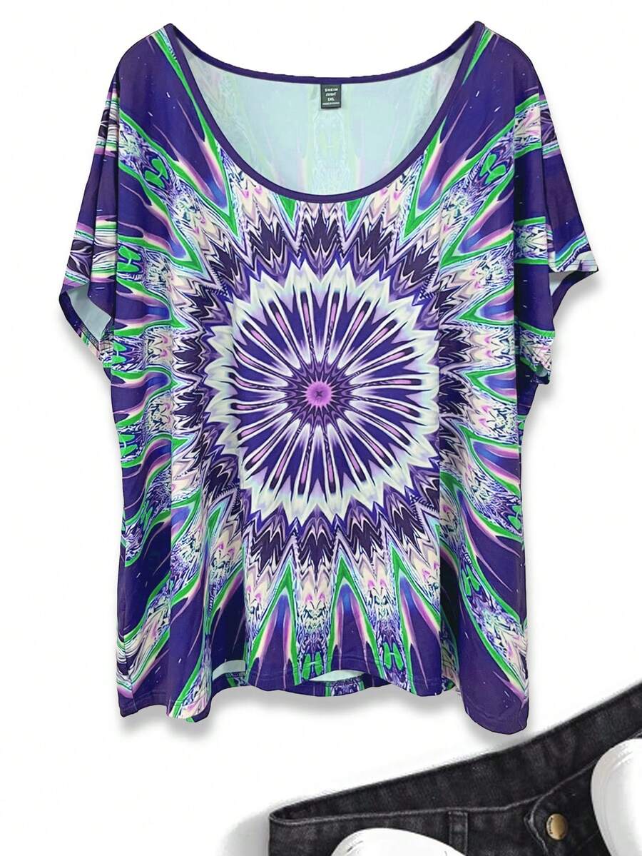 EMERY ROSE Sành điệu Mẫu In Vòng cổ tay cánh Áo thun - Màu xanh lam - Xem 1