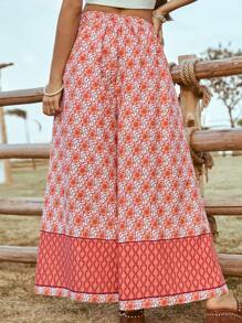 Soleia Pantalones Anchos Y Holgados Para Mujer Impresos Florales En Estilo Bohemio Casual Con Borlas Y Cordón, Perfectos Para Vacacionar - Multicolor - Ver 2