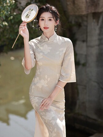 Floral Print Qipao Dress
