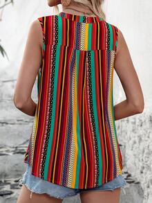 SHEIN VCAY Blusa Sin Mangas De Rayas Coloridas Con Escote En V - Multicolor - Ver 2