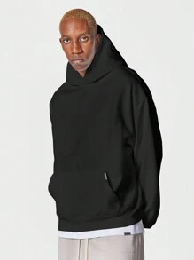 SUMWON Regular Fit Overhead Hoodie With Back Embroidery - Black - View 2