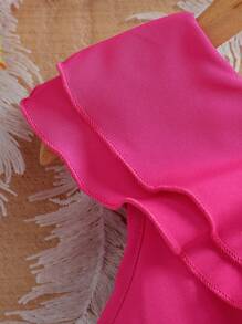 SHEIN Elladie kids Young Girl's Patchwork Ruffle Edge Asymmetric Collar Romper