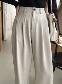 DAZY Casual Plain Color Wide-Leg Pants,Women Dress Pants - Khaki - View 2
