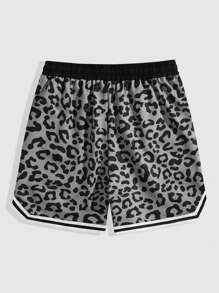 ROMWE MEN Prep Quần short bóng rổ họa tiết da báo rộng rãi thời trang cho nam mùa hè, đi học - Xám - Xem 2