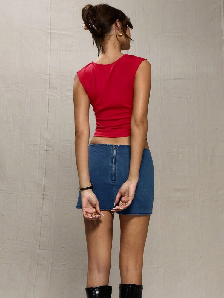 Red Cut Out Detail Top Summer Ibiza Vacation Spring Carnival Festival Holiday Outfit Going Out