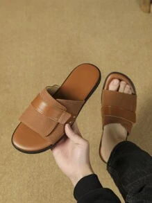 2024男士夏季新款帶鬆緊帶沙灘鞋,軟防滑鞋底,適合沙灘和休閒穿著 - 棕色 - 查看 5