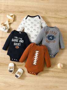 SHEIN 4pcs/Set Baby Boy Casual Baseball Print Long Sleeve Bodysuits - Multicolor - View 1