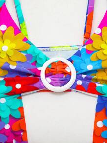 Teen Girls' Floral Print Swimwear Set, Bathing Suit Beach Outfit Music Festival Summer Vacation - Multicolor - View 5