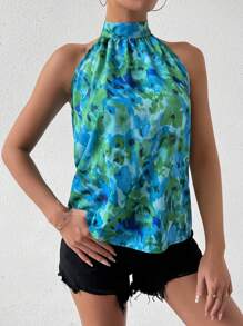 SHEIN Essnce 女性時尚花卉印花領口吊帶上衣,度假的完美選擇